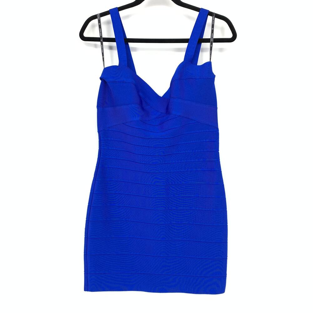 Herve Leger Sweetheart Neckline Bandage Mini Dress Womens Sz L Bright Blue NEW